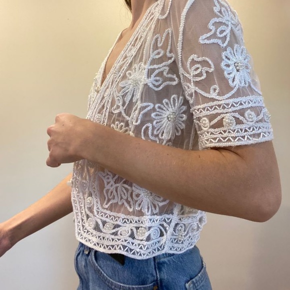 Vintage sheet lace embroidered beaded cover up - Picture 2 of 4